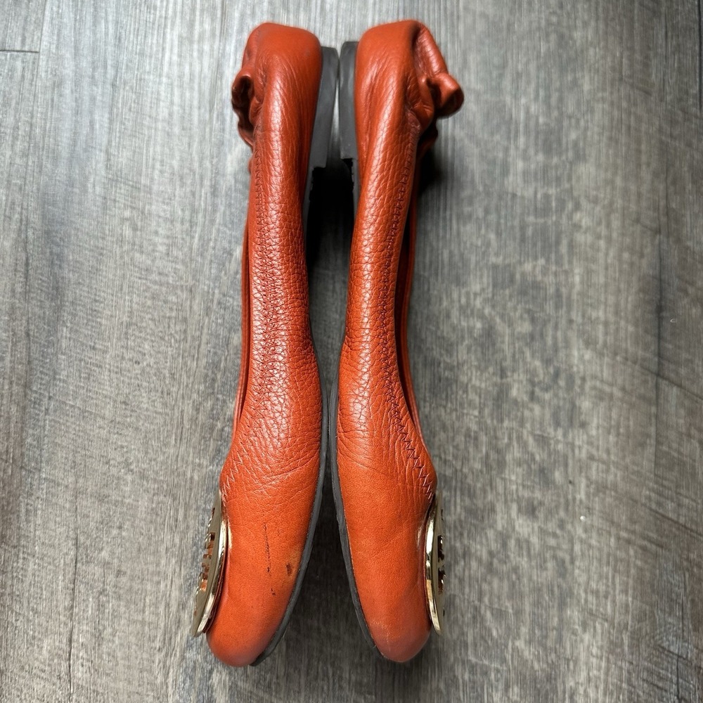 Tory Burch Burnt Orange Leather Logo Ballet Flats - Picture 3 of 5